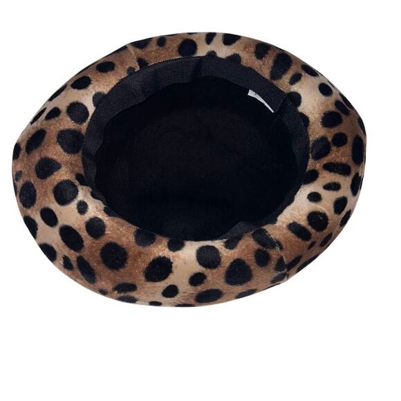 Ladies 100% wool Y2K Bowler felt hat, tan black animal print - Picture 3 of 7